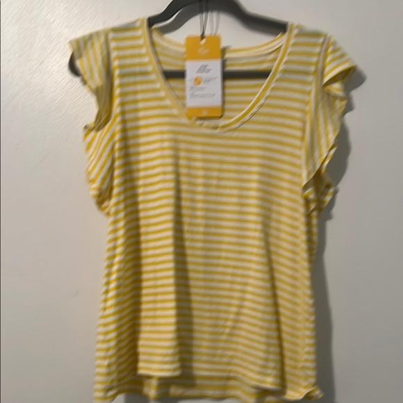 CAbi Tops - CAbi Yellow and White Striped Short Sleeve Top